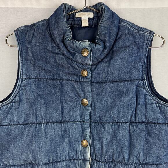 Charter Club Vest Denim Chambray Puffer Utility Western Country Fall Equestrian - Picture 2 of 5